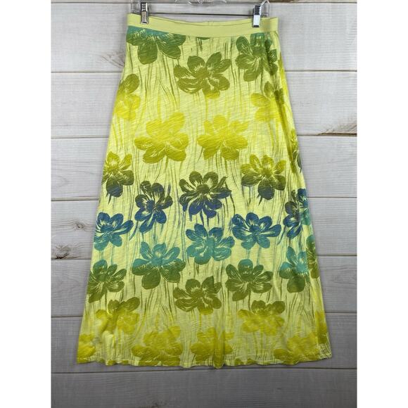 Fresh Produce Skirt Sz M Yellow Floral Ombre Maxi Pull On Beach Cruise USA Made - Picture 1 of 8